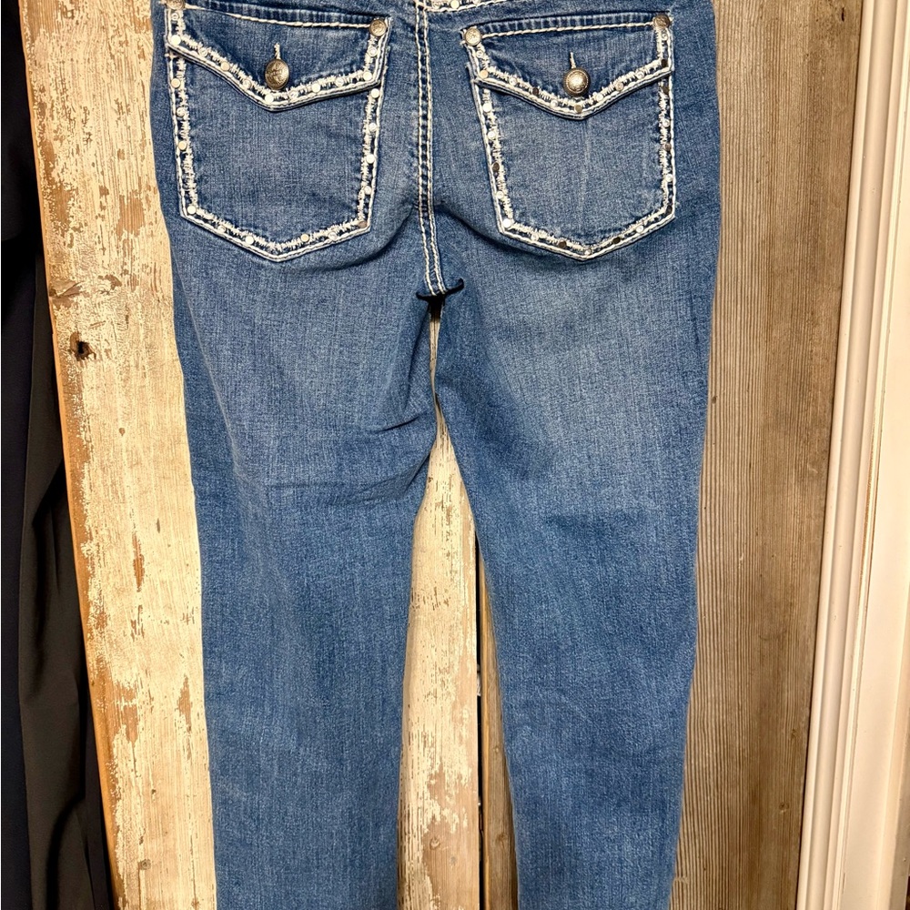 Luxe Denim Jeans with Rhinestone accents and white stitching